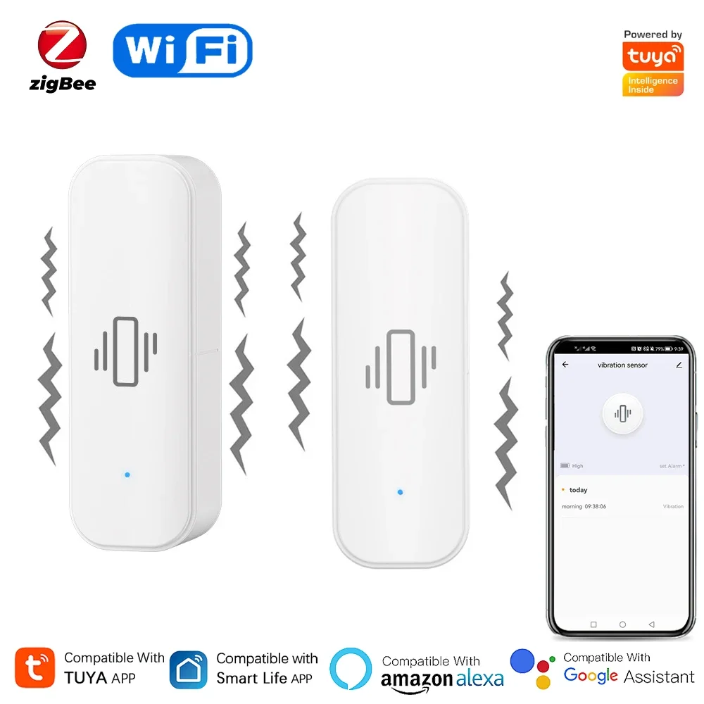 Home Security App - Capteur de vibration intelligent Tuya WiFi/Zigbee,